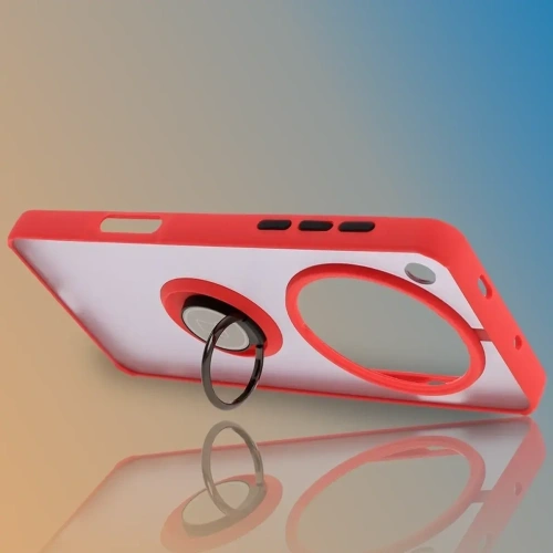 Etui z uchwytem na palec Bizon Case Hybrid Ring do Oppo Find X8 Pro przydymione z czerwoną ramką
