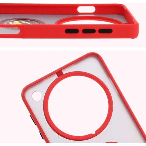 Etui z uchwytem na palec Bizon Case Hybrid Ring do Oppo Find X8 Pro przydymione z czerwoną ramką