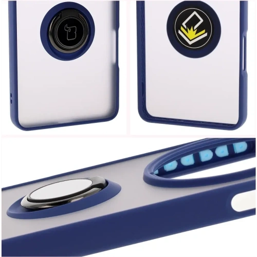 Etui z uchwytem na palec Bizon Case Hybrid Ring do Oppo Find X8 Pro przydymione z granatową ramką