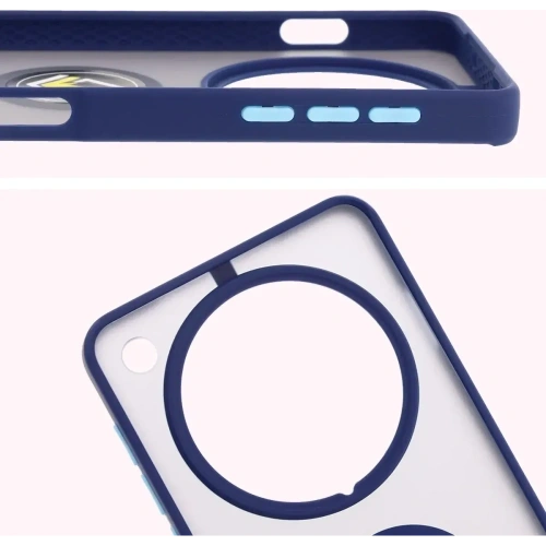 Etui z uchwytem na palec Bizon Case Hybrid Ring do Oppo Find X8 Pro przydymione z granatową ramką