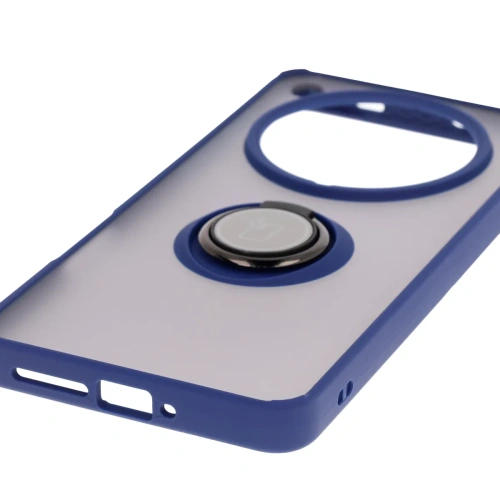 Etui z uchwytem na palec Bizon Case Hybrid Ring do Oppo Find X8 Pro przydymione z granatową ramką