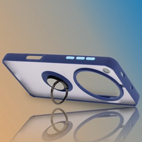 Etui z uchwytem na palec Bizon Case Hybrid Ring do Oppo Find X8 Pro przydymione z granatową ramką