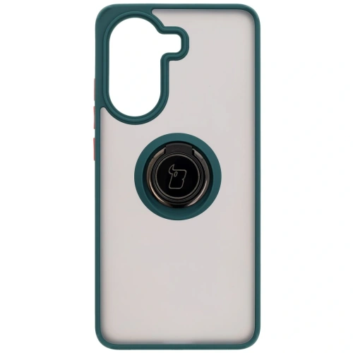 Etui z uchwytem na palec Bizon Case Hybrid Ring do Xiaomi Poco X7 Pro przydymione z ciemnozieloną ramką