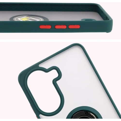 Etui z uchwytem na palec Bizon Case Hybrid Ring do Xiaomi Poco X7 Pro przydymione z ciemnozieloną ramką