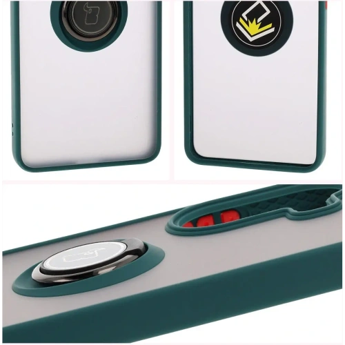 Etui z uchwytem na palec Bizon Case Hybrid Ring do Xiaomi Poco X7 Pro przydymione z ciemnozieloną ramką