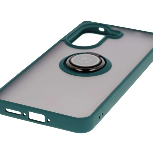 Etui z uchwytem na palec Bizon Case Hybrid Ring do Xiaomi Poco X7 Pro przydymione z ciemnozieloną ramką