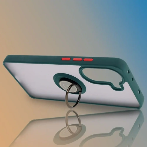 Etui z uchwytem na palec Bizon Case Hybrid Ring do Xiaomi Poco X7 Pro przydymione z ciemnozieloną ramką