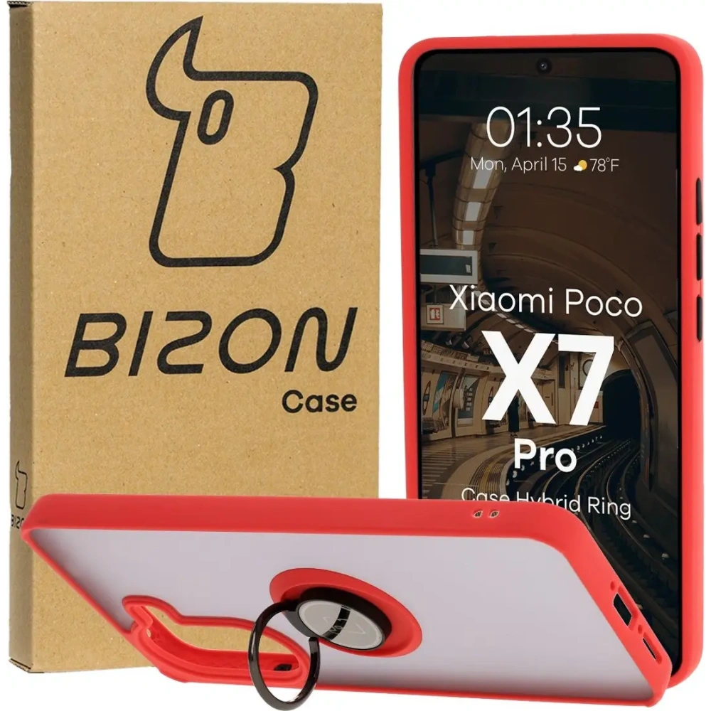 Hurtownia GSM - Bizon Case Hybrid Ring Xiaomi Poco X7 Pro rauchig mit einem roten Rahmen - BIZ8890 - {ean13} - Hurt