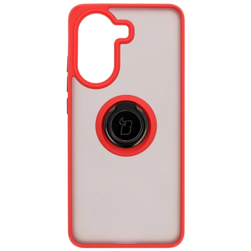 Etui z uchwytem na palec Bizon Case Hybrid Ring do Xiaomi Poco X7 Pro przydymione z czerwoną ramką