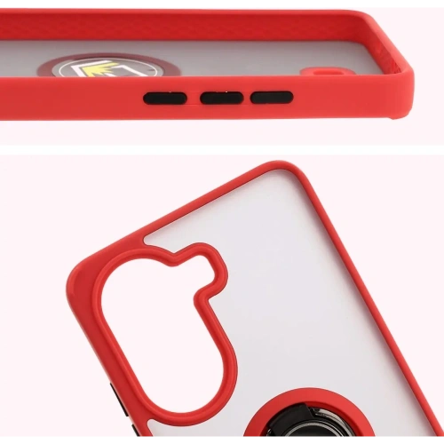 Etui z uchwytem na palec Bizon Case Hybrid Ring do Xiaomi Poco X7 Pro przydymione z czerwoną ramką