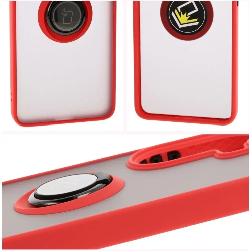 Etui z uchwytem na palec Bizon Case Hybrid Ring do Xiaomi Poco X7 Pro przydymione z czerwoną ramką