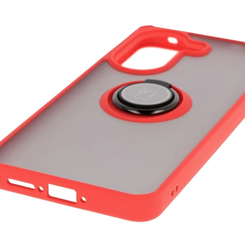 Etui z uchwytem na palec Bizon Case Hybrid Ring do Xiaomi Poco X7 Pro przydymione z czerwoną ramką