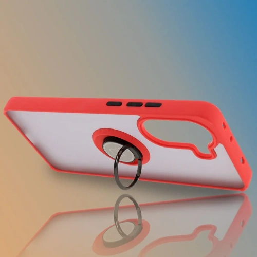 Etui z uchwytem na palec Bizon Case Hybrid Ring do Xiaomi Poco X7 Pro przydymione z czerwoną ramką