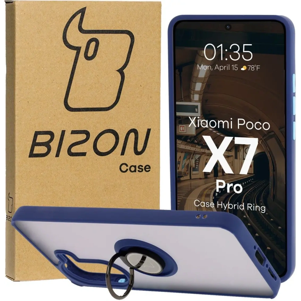 Hurtownia GSM - Etui z uchwytem na palec Bizon Case Hybrid Ring do Xiaomi Poco X7 Pro przydymione z granatową ramką - BIZ8891 - {ean13} - Hurt