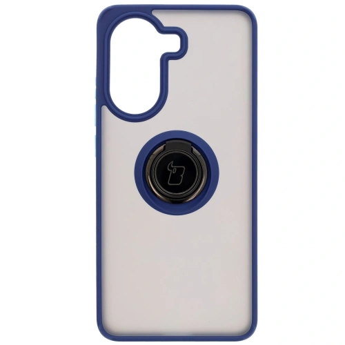 Etui z uchwytem na palec Bizon Case Hybrid Ring do Xiaomi Poco X7 Pro przydymione z granatową ramką
