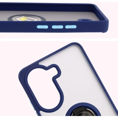 Etui z uchwytem na palec Bizon Case Hybrid Ring do Xiaomi Poco X7 Pro przydymione z granatową ramką