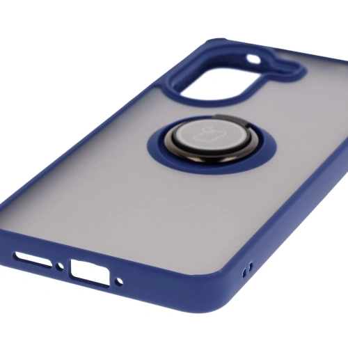 Etui z uchwytem na palec Bizon Case Hybrid Ring do Xiaomi Poco X7 Pro przydymione z granatową ramką