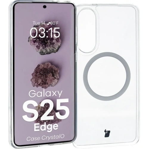 Etui z pierścieniem magnetycznym Bizon Case CrystalO do Samsung Galaxy S25 Edge przezroczyste