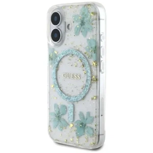 Wholesale Guess Resin Flowers Glitter MagSafe Apple iPhone 16 turquoise - GUE4501 - {ean13} - Hurt
