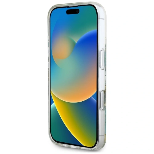 Etui Guess Resin Flowers Glitter MagSafe do Apple iPhone 16 turkusowy