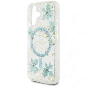 Wholesale Guess Resin Flowers Glitter MagSafe Apple iPhone 16 turquoise - GUE4501 - {ean13} - Hurt