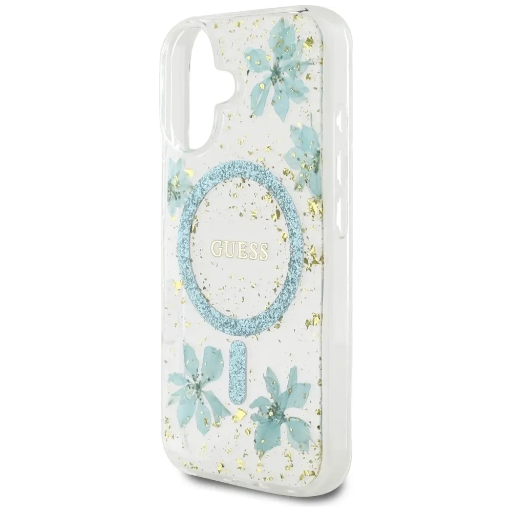 Hurtownia GSM - Guess Harzblumen Glitzer MagSafe Apple iPhone 16 türkis - GUE4501 - {ean13} - Hurt