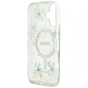 Wholesale Guess Resin Flowers Glitter MagSafe Apple iPhone 16 turquoise - GUE4501 - {ean13} - Hurt