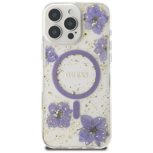 Etui Guess Resin Flowers MagSafe do Apple iPhone 16 Pro fioletowy