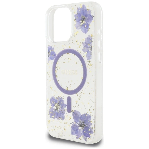 Etui Guess Resin Flowers MagSafe do Apple iPhone 16 Pro fioletowy
