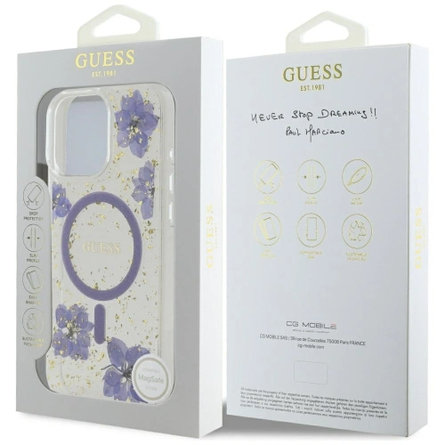 Etui Guess Resin Flowers MagSafe do Apple iPhone 16 Pro fioletowy