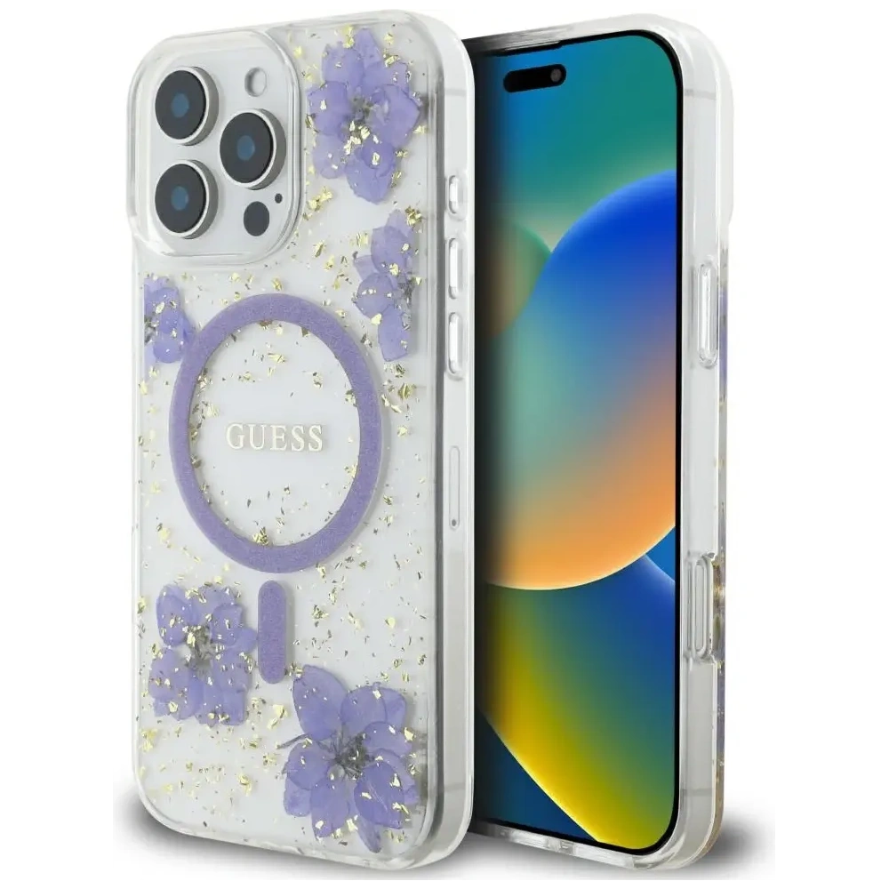 Hurtownia GSM - Guess Gyanta Virágok MagSafe Apple iPhone 16 Pro Max lila - GUE4503 - {ean13} - Hurt