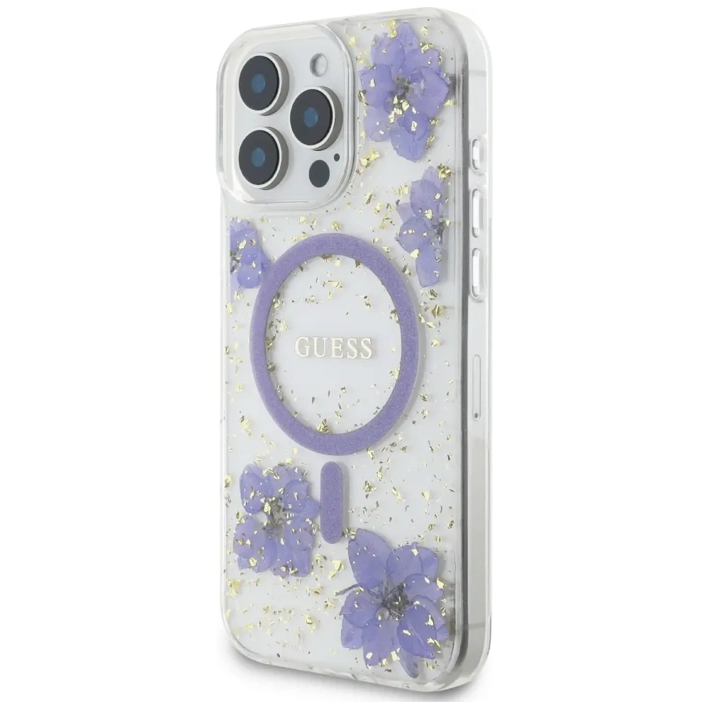 Hurtownia GSM - Guess Gyanta Virágok MagSafe Apple iPhone 16 Pro Max lila - GUE4503 - {ean13} - Hurt