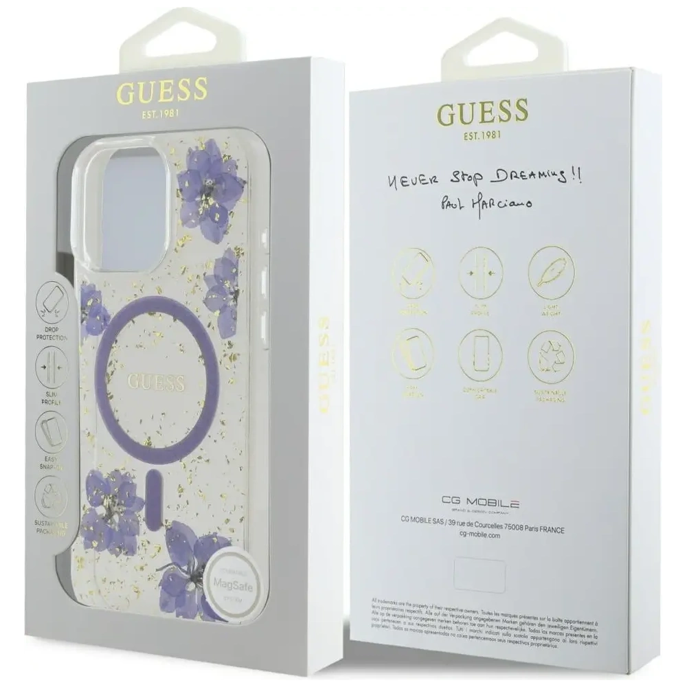 Hurtownia GSM - Guess Gyanta Virágok MagSafe Apple iPhone 16 Pro Max lila - GUE4503 - {ean13} - Hurt
