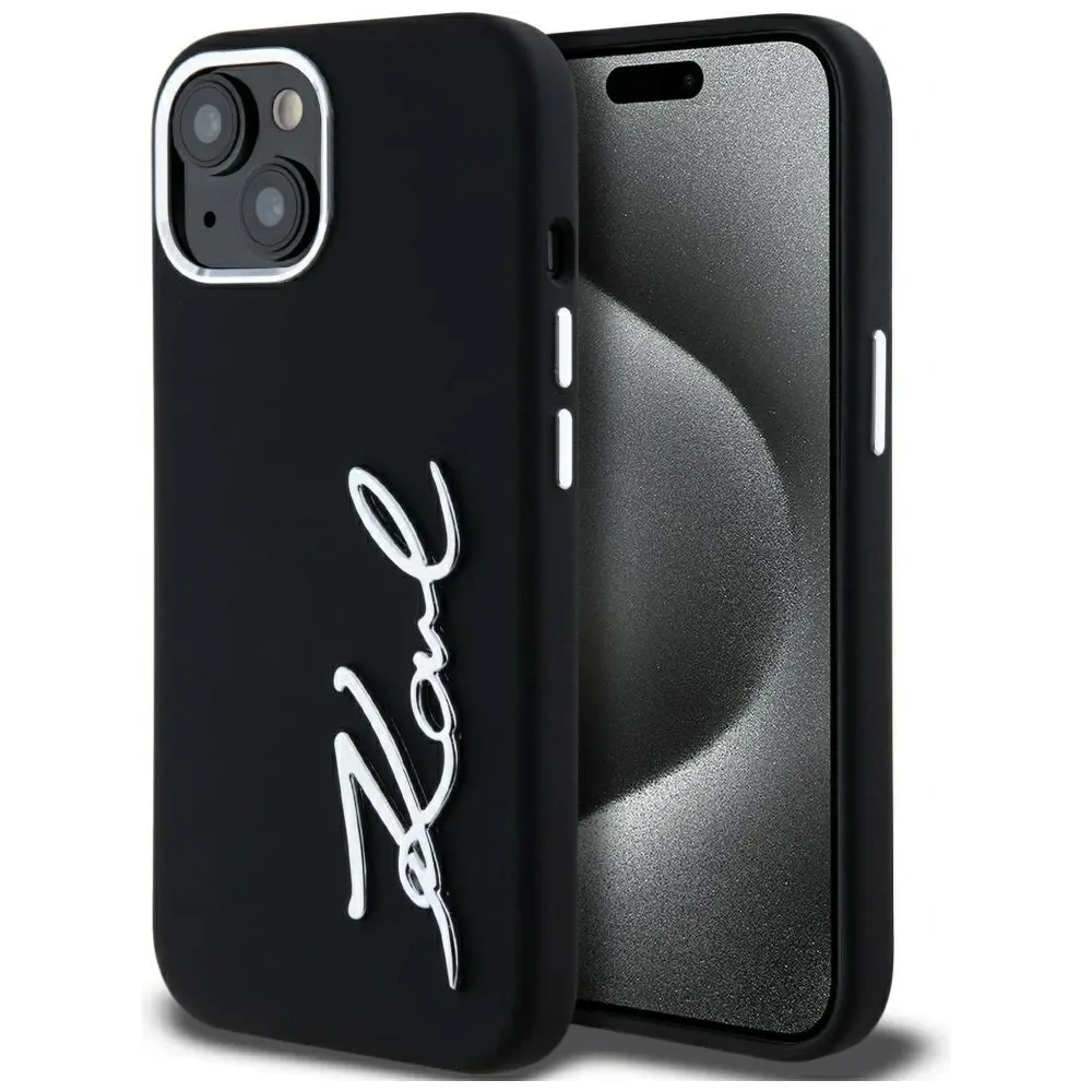 Hurtownia GSM - Karl Lagerfeld silikonová kovová script logo Apple iPhone 15 černý - KLD21999 - {ean13} - Hurt