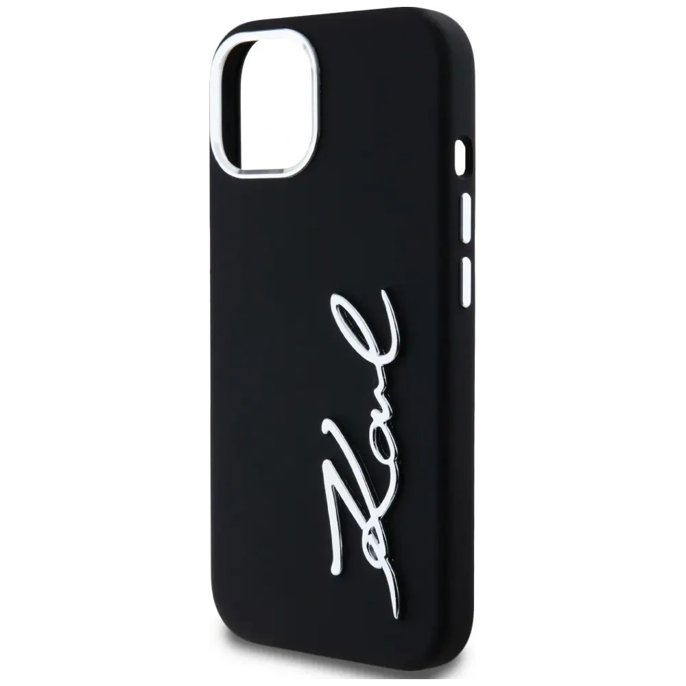 Hurtownia GSM - Karl Lagerfeld silikonová kovová script logo Apple iPhone 15 černý - KLD21999 - {ean13} - Hurt