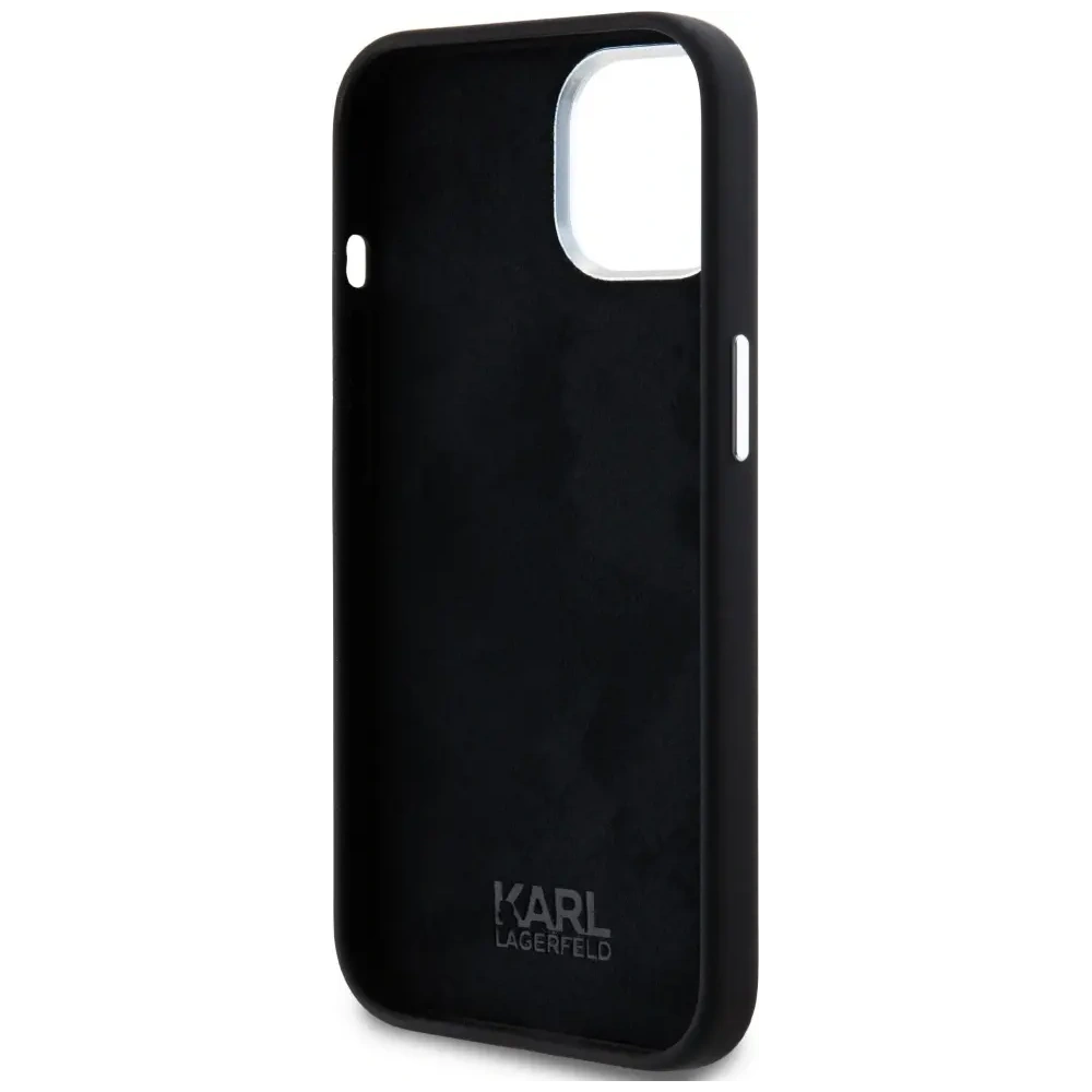 Hurtownia GSM - Karl Lagerfeld silikonová kovová script logo Apple iPhone 15 černý - KLD21999 - {ean13} - Hurt