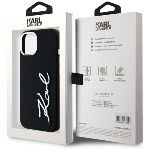 Etui Karl Lagerfeld Silicone Metal Script Logo do Apple iPhone 15 czarny