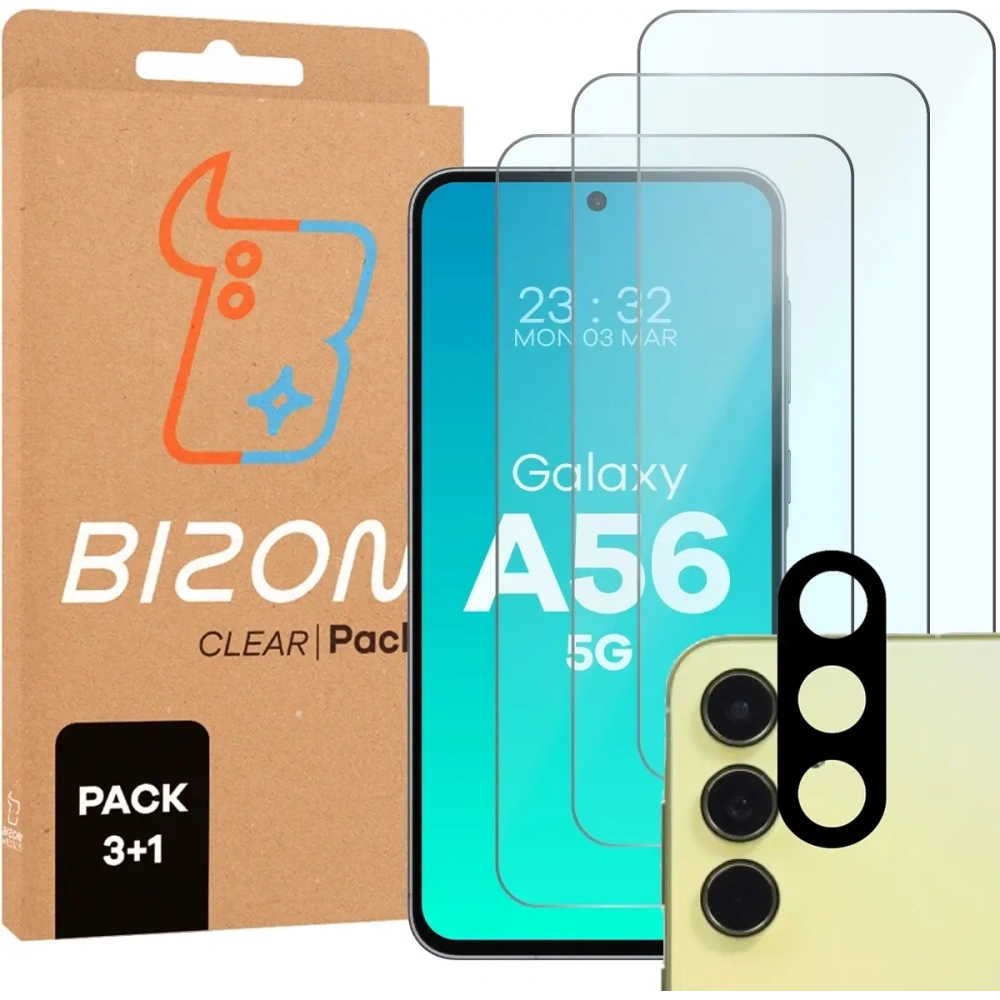 Hurtownia GSM - Bizon Clear 2 Pachet 3x sticlă temperată + 1x protecție lentilă Samsung Galaxy A56 5G - BIZ8912 - {ean13} - Hurt