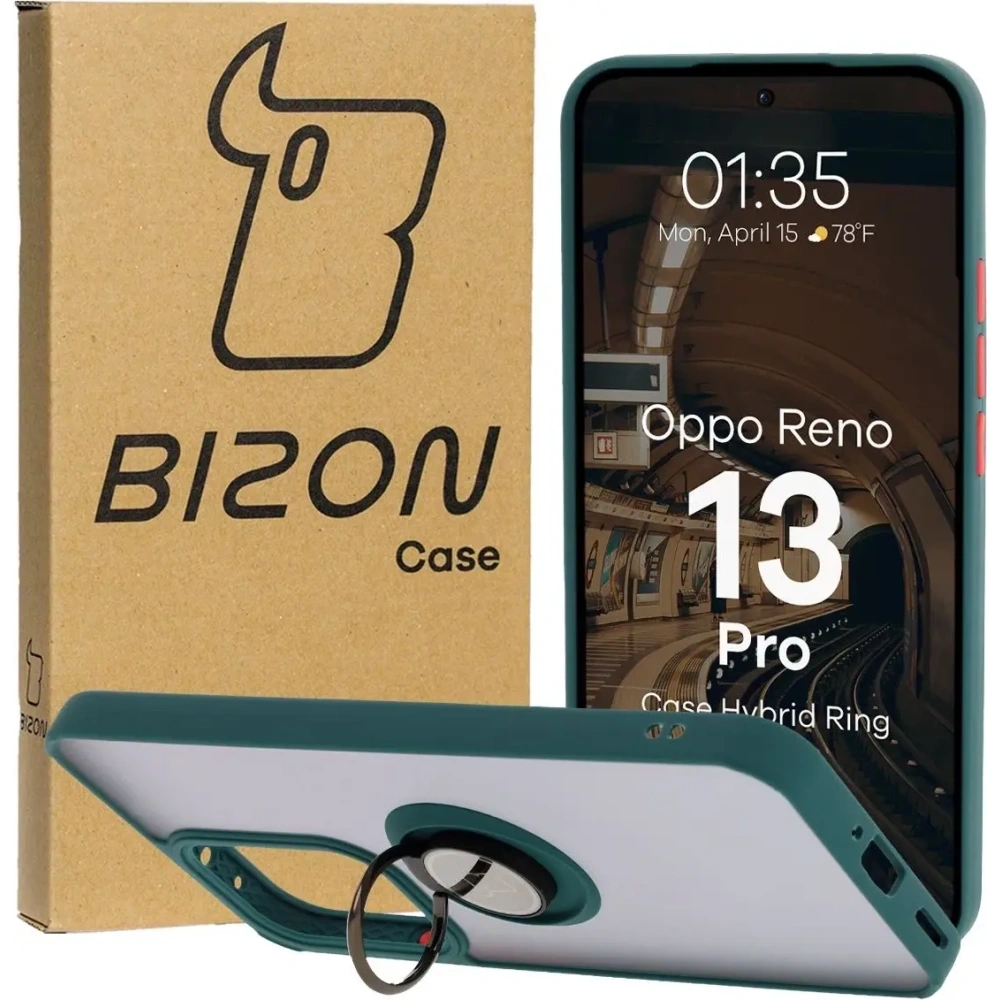 Wholesale Bizon Case Hybrid Ring Oppo Reno13 Pro smoky with a dark green frame - BIZ8930 - {ean13} - Hurt
