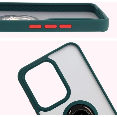 Etui z uchwytem na palec Bizon Case Hybrid Ring do Oppo Reno13 Pro przydymione z ciemnozieloną ramką