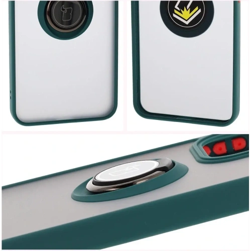Etui z uchwytem na palec Bizon Case Hybrid Ring do Oppo Reno13 Pro przydymione z ciemnozieloną ramką