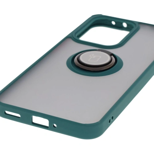 Etui z uchwytem na palec Bizon Case Hybrid Ring do Oppo Reno13 Pro przydymione z ciemnozieloną ramką