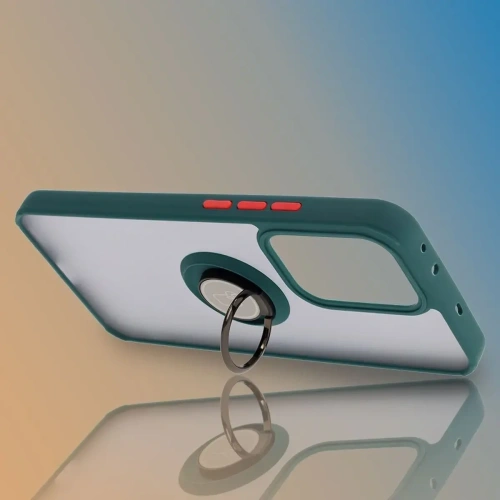 Etui z uchwytem na palec Bizon Case Hybrid Ring do Oppo Reno13 Pro przydymione z ciemnozieloną ramką