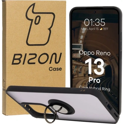 Etui z uchwytem na palec Bizon Case Hybrid Ring do Oppo Reno13 Pro przydymione z czarną ramką