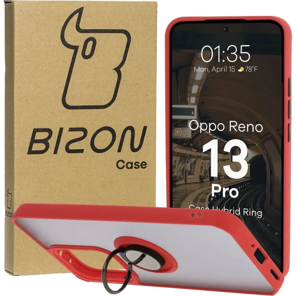 Wholesale Bizon Case Hybrid Ring Oppo Reno13 Pro smoky with a red frame - BIZ8932 - {ean13} - Hurt