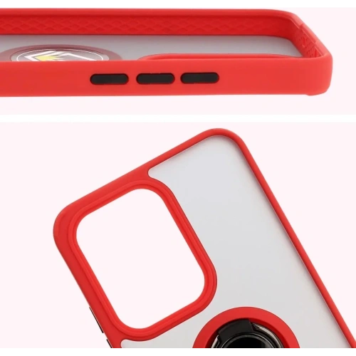 Etui z uchwytem na palec Bizon Case Hybrid Ring do Oppo Reno13 Pro przydymione z czerwoną ramką