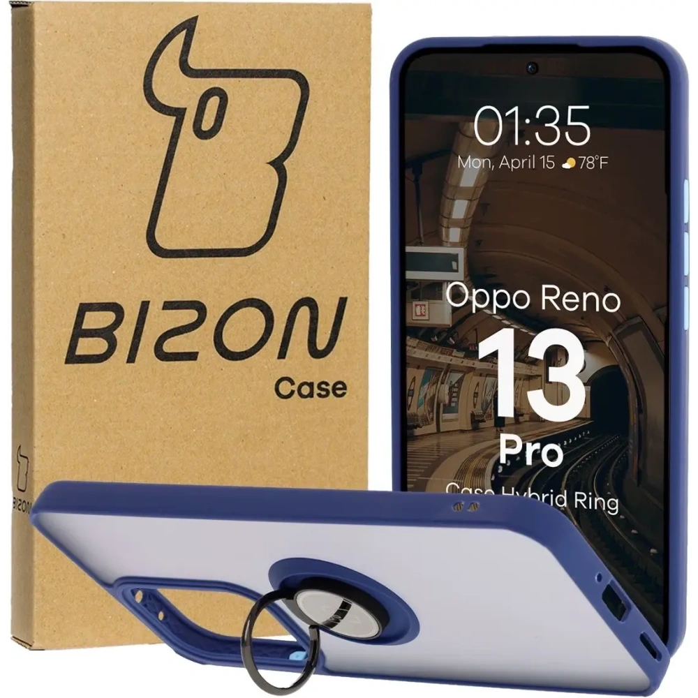 Wholesale Bizon Case Hybrid Ring Oppo Reno13 Pro smoky with a navy blue frame - BIZ8933 - {ean13} - Hurt