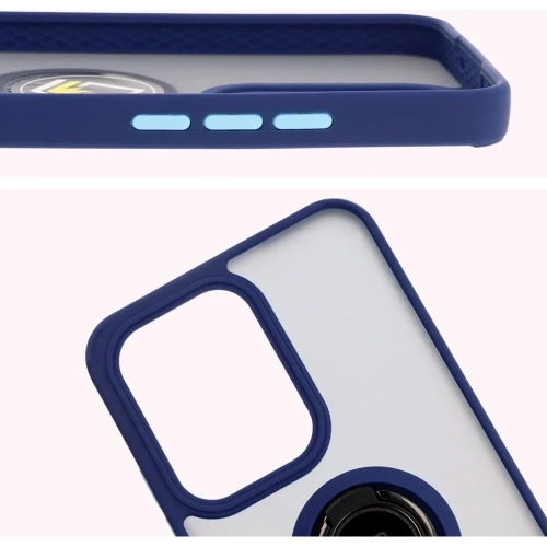 Etui z uchwytem na palec Bizon Case Hybrid Ring do Oppo Reno13 Pro przydymione z granatową ramką