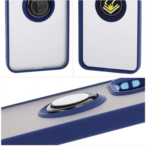 Etui z uchwytem na palec Bizon Case Hybrid Ring do Oppo Reno13 Pro przydymione z granatową ramką