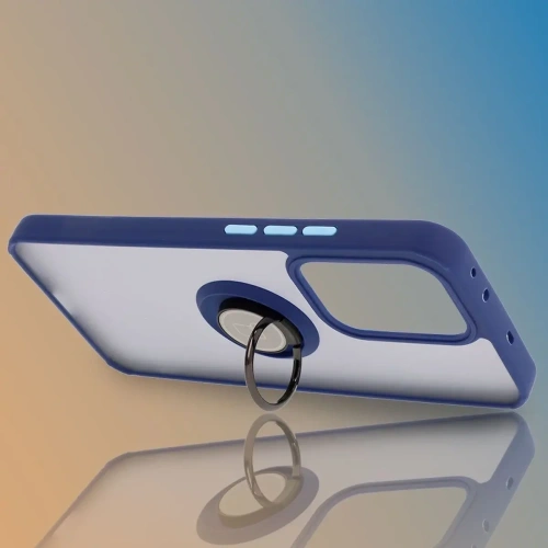Etui z uchwytem na palec Bizon Case Hybrid Ring do Oppo Reno13 Pro przydymione z granatową ramką